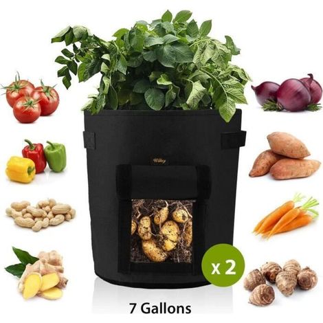 7 Gallon Potato Grow Bag - Non-Woven Fabric with Viewing Window - Black