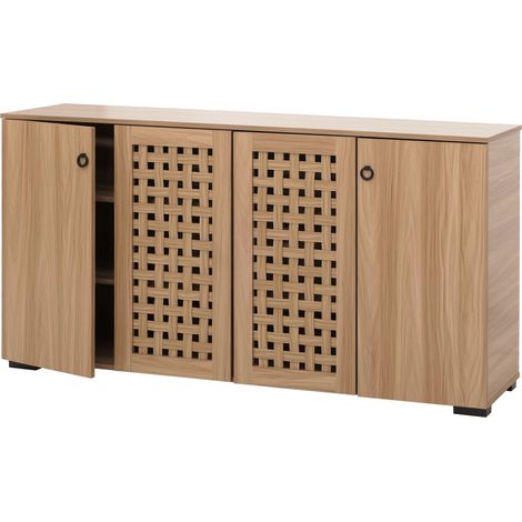 Sideboard HWC-N87, commode armoire buffet, design 3D tressé 4 portes 9 compartiments de rangement 83x159x37cm marron (1/5)