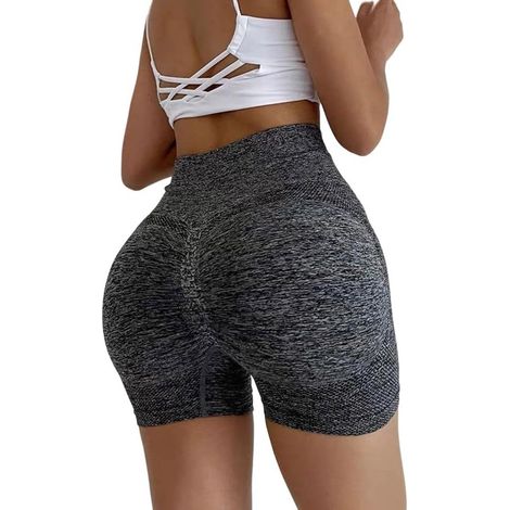 Women's high-waisted push-up shorts for gym, running, cycling, fitness, athletics, sports pants, solid color, breathable polyester pants, black (1/5)
