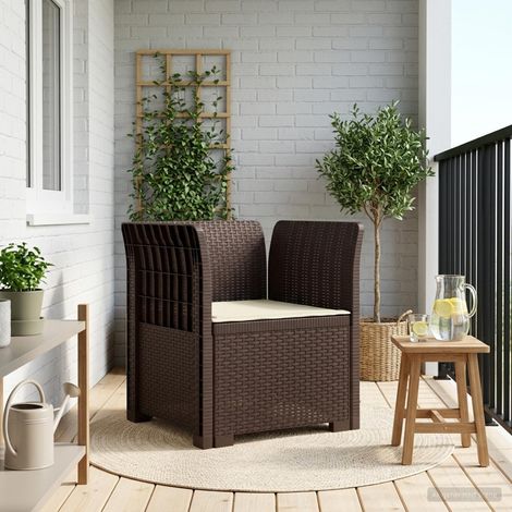 Fauteuil de Jardin 1 Place Aspect Rotin en PP Marron avec Coussin Crème 68 x 62 x 70 cm - PANGIVO (1/5)