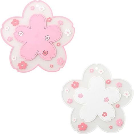 Set mit 2 Kawaii-Untersetzern für Kaffeetassen, niedliche, kirschblütenförmige Teetassen, rosa (1/5)