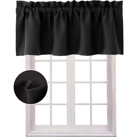Rideaux de cuisine isolants thermiquement, barre de suspension robuste intégrée, couleur noire, dimensions 145 x 45 cm (1 pièce) (1/5)