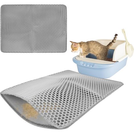 Tapis Litiere Chat, 59,5 x 44,5 cm Tapis Chat Litiere, Tapis de Litière pour Chat, Tapis pour Chat Double Couche Nid d'abeille EVA Imperméable, Tapis (1/5)