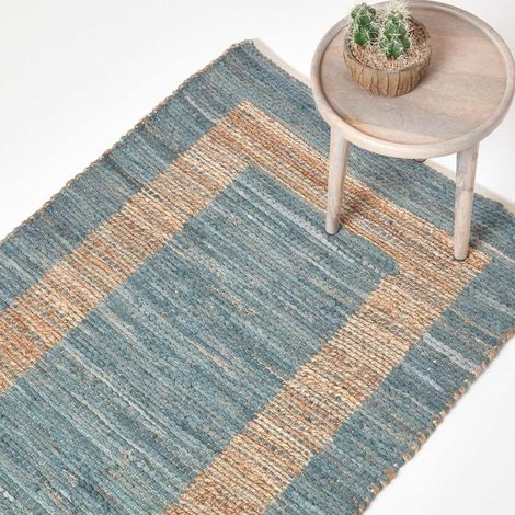 HOMESCAPES Veranda Grey and Nude Hemp Chindi Rug, 120 x 170 cm