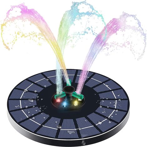 Solarbetriebener Gartenbrunnen, Solar-Teichpumpe, Luftpumpe für Aquarien und Pools mit Akku, drehbarer Düse und Beleuchtung (4 W)