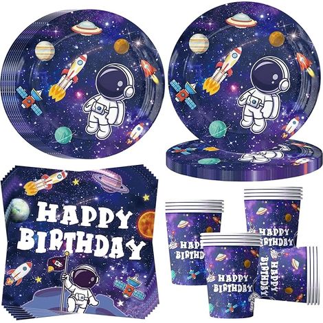 Vaisselle de fête spatiale assiettes de fête astronaute décoration d'anniversaire fusées spatiales astronaute décoration d'anniversaire d'enfant (1/5)