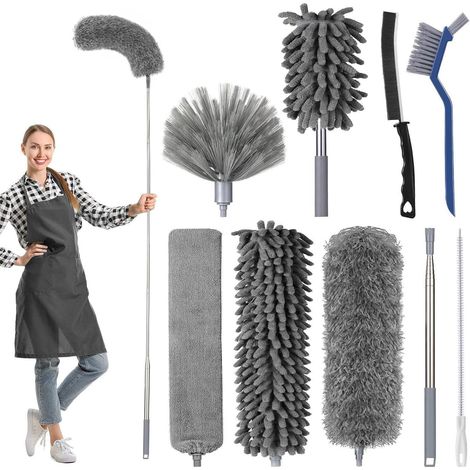 9-teiliges Staubwedel Teleskop Set Mikrofaser Ausziehbar 2.5m Biegbare Borsten (1/5)
