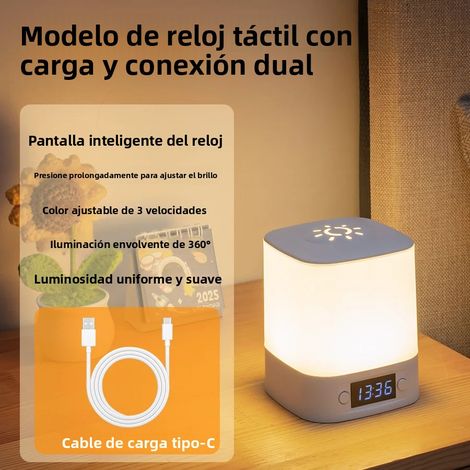 (Sans télécommande) Veilleuse LED rechargeable avec affichage de l'heure et interrupteur tactile. (1/5)