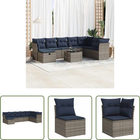vidaXL Canapé en résine - Salon de jardin 9 pcs avec coussins gris résine tressée (1/5)