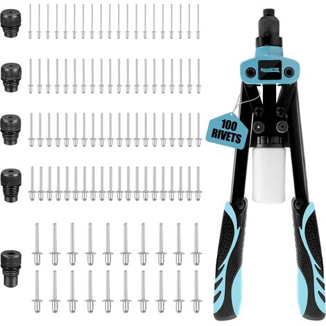 13" Pince à Rivets, Pistolet Riveter Ensemble 5 en1 avec 100 Rivets alu pour Riveteuse Manuelle Professionnelle Embouts Remplaçables 2.4 6.4 MM - 13 Inch a Rivet (1/5)