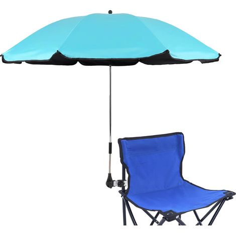 Parapluie solaire de Chaise Avec Universel Pinces Réglables,Grand Parapluie Avec Clip Fixe,pour Terrasse Plage Chariot Poussette Fauteuil Roulant Chariot de Golf (Bleu) (1/5)