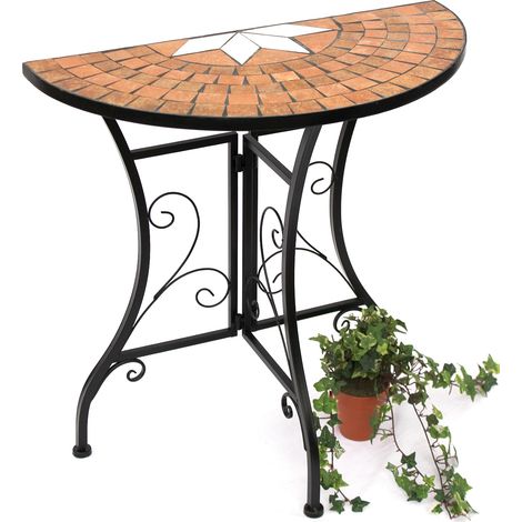 Dandibo – Table console semi-circulaire 120041 – Métal mosaïque noir – Dimensions 70x35 cm – Idéale pour salon ou entrée (1/5)