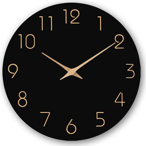 Horloge murale bois 30 cm noire, moderne silencieuse sans tic-tac, pour salon, cuisine ou bureau (1/4)
