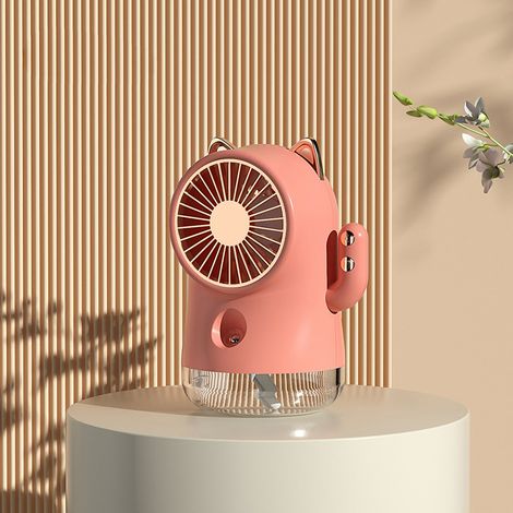 Ventilateur brumisateur bureau forme chat porte-bonheur nano spray 3 vitesses multifonction rafraîchissant petit ventilateur pour maison bureau voyage rose