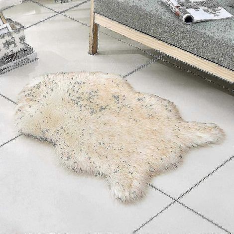 Tapis moelleux en fausse fourrure de mouton (blanc/jaune) pour salon, chambre, sol, tapis doux et moelleux, décoration intérieure (1/3)