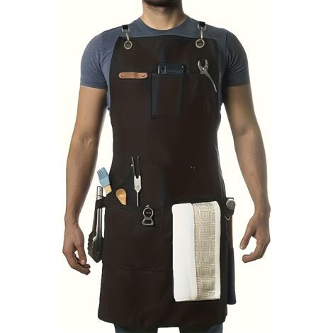 Tablier en Toile Épaisse Style Européen – Bretelles Croisées, Multi-Poches pour Travail, Jardinage et Cuisine