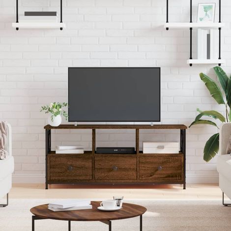 Meuble TV Banc TV Armoire TV chêne marron 102x33x45 cm bois d'ingénierie et fer (1/4)