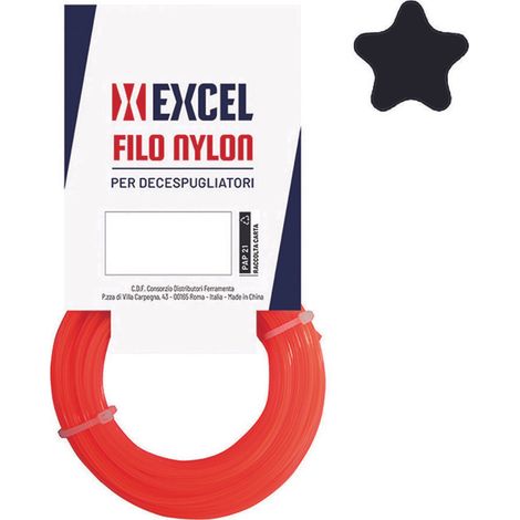 Filo per decespugliatore in nylon pentagono arancio - Confezione: matassa mt 50 - Diametro: Ø mm 2,4 - 2 bl