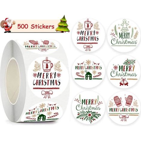 Autocollants de Noël - Étiquettes pour emballage cadeau - Forme ronde - 500 pièces - 2,5 cm (1/4)