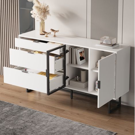 Madia credenza con vetrina LED 160x36x78 cm OKMYHOME (1/5)