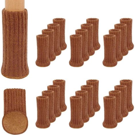 24 Paires de Chaussettes de Meubles en Tricot Antidérapantes pour Pieds de Chaises,Pour Eviter Les Rayures et Réduire Le Bruit,Se Déplacer Facilement -Brun