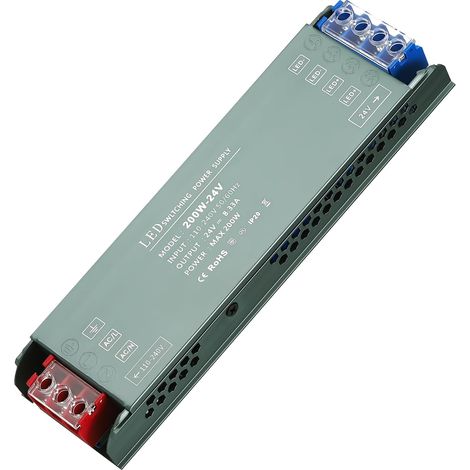 Transformateur 24v 200w ac, LED Driver 16.7A, LEDs 12V Driver Convertisseur Conducteur Alimentation de Tension Constante, Adaptateur Alimentation pour Lampe LED Blocs d'Alimentation (1/5)