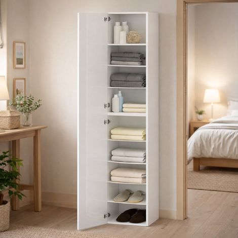 Dmora - Mehrzweckgarderobe 1 Tür Zenone, Mehrzweckschrank mit 1 Tür, Multifunktionsgarderobe, 45x35h190 cm, Weiß (1/5)