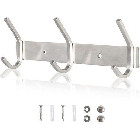 Wandgarderobe aus Edelstahl SUS304, ideal für Badezimmer- und Kücheneingangstüren (silber, 3 Haken) (1/4)