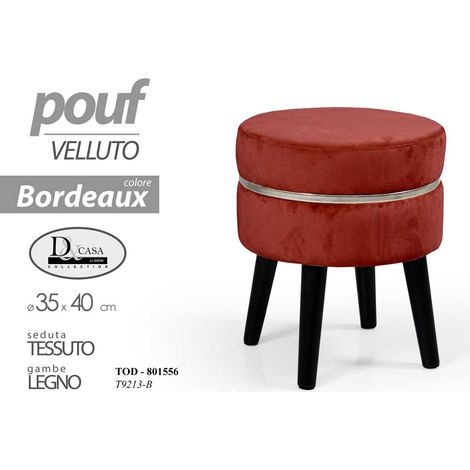 Pouf Sgabello Rotondo Bordeaux Design Moderno Poggiapiedi Rivestimento Velluto (1/2)