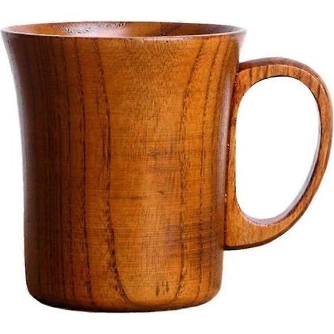 Gobelet à bière en bois avec anse, tasse à main en bois naturel, mug rétro pour bière, thé, jus, lait, 210 ml, marron (1 pièce) (1/5)