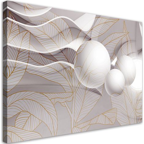 Quadro su tela, Foglie dorate e palline 3d - 60x40 (1/4)