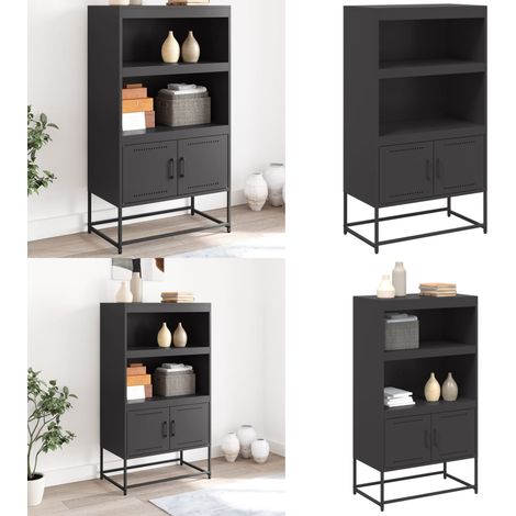 Buffet haut noir 68,5x38,5x123,5 cm acier - Buffet - Meuble De Rangement - Armoire - Design Industriel - Couleur Noire - Home & Living (1/5)