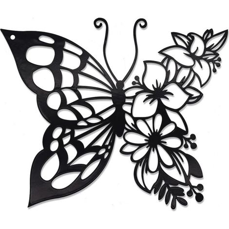 Décoration murale papillon en métal noir, dimensions 27 x 22 cm, idéale pour salon, salle de bain, jardin et clôture (1/5)