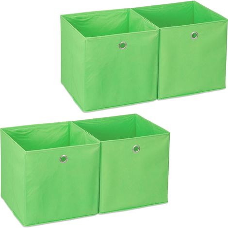 4 Cajas de almacenaje, Cuadradas, Cajas textiles, 30 x 30 x 30 cm, Cubos almacenaje para estanterías, Tela, Verde