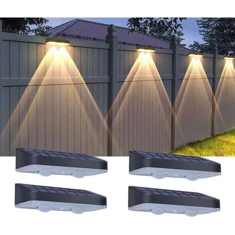 Set mit 4 Solar-Wandleuchten für den Innenhof, dreifarbige Außenbeleuchtung für Zäune, Gartenwanddekoration, stimmungsvolle Beleuchtung.