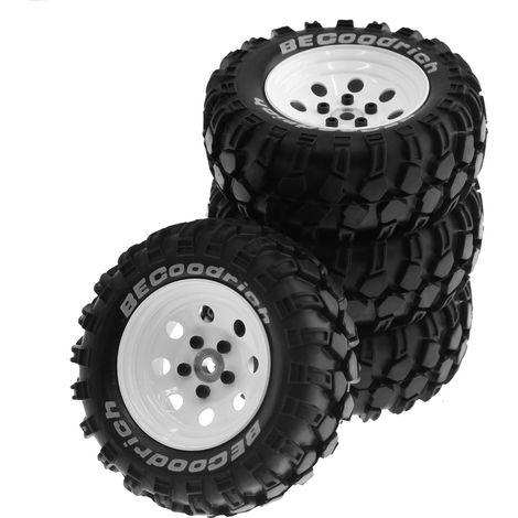 4 Pièces 1,9 Pouces Jante en Métal Pneu en Caoutchouc pour 1/10 RC Chenille TRX4 SCX10 D90 4103 90046 FR4 FMS NT4-Accessoires de Pièces de Rechange Blanc (1/5)