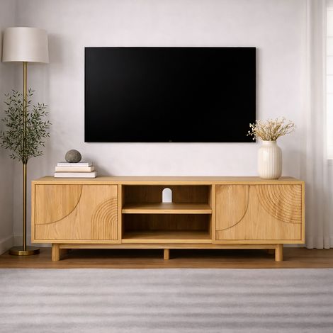 Meuble TV 2 portes 2 niches 140x45x55 cm en chêne naturel (1/5)