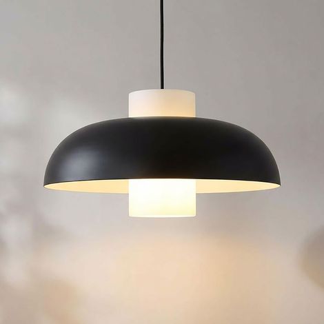 LED Hängeleuchte Glas Pendelleuchte schwarz Esszimmerlampe hängend, Metall opal,1x E27 LED warmweiß, DxH 38x120 cm