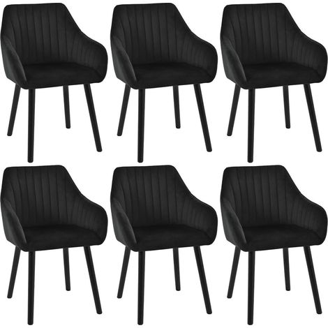 Esszimmerstühle 6er Set Schwarz Samt mit Armlehne und Holzbeinen (1/5)