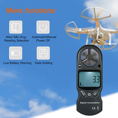Anémomètre numérique portable 8 en 1 : vitesse du vent, température, humidité, refroidissement éolien, indice de chaleur, point de rosée, pression barométrique, altimètre, écran LCD rétroéclairé – Noi (1/5)