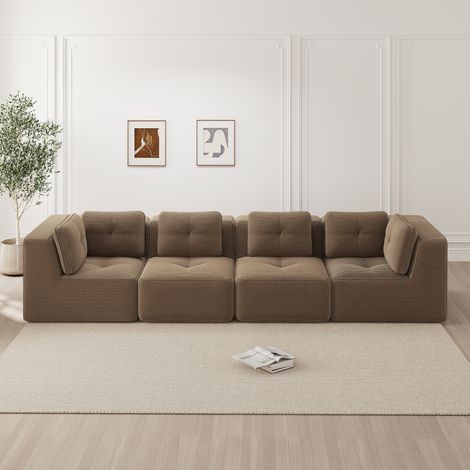 Canapé d'angle modulable en velours côtelé marron OKMYHOME (1/5)