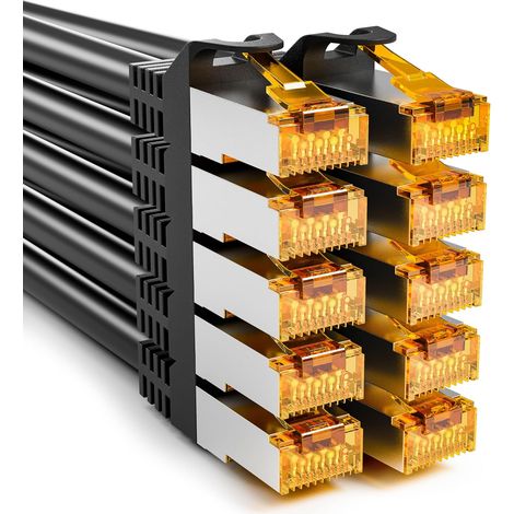 CAT7 Patch Cable 0.49 ft 10Gbps Black (Pack of 10) CAT 7 Ethernet Cable (RJ45, S/FTP PIMF, Copper) Compatible with CAT6/6a/7 for Router/Switch/Modem (1/5)