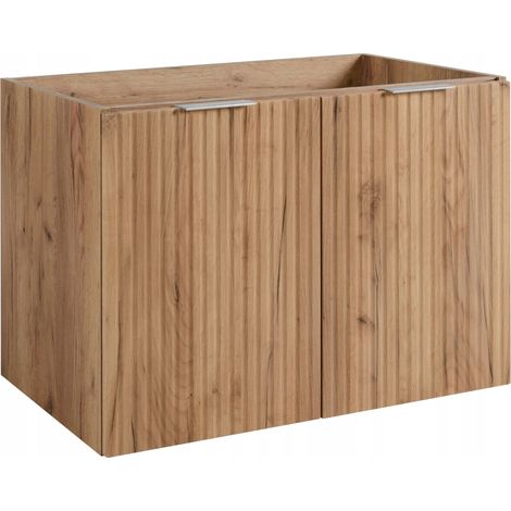 Rodan Badschrank 80 cm, Braun Matt und Holz, 46 x 80 x 57 cm, geriffelte Türen, ohne Waschtischplatte, 2 Ablagen, feuchtraumgeeignet