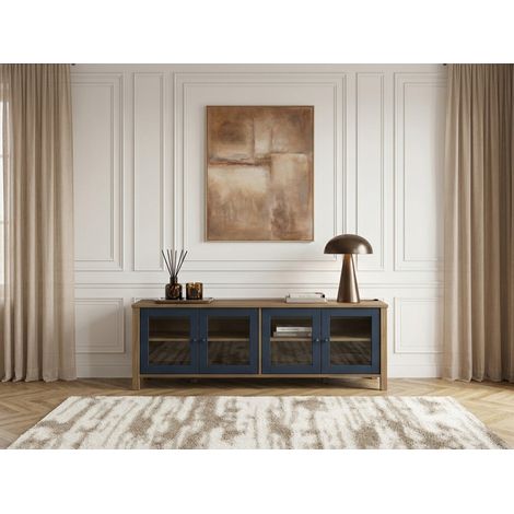 BOBOCHIC - Meuble TV 4 portes 150 cm LEXIE effet bois et verre trempé (1/5)