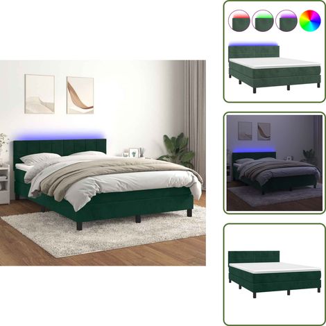 The Living Store Sommier à lattes de lit avec matelas LED Vert foncé 140x190 cm - Lit Plateforme - Lit Design - Lit Capitonné - Lit Velours - Lit Avec Rangement (1/5)
