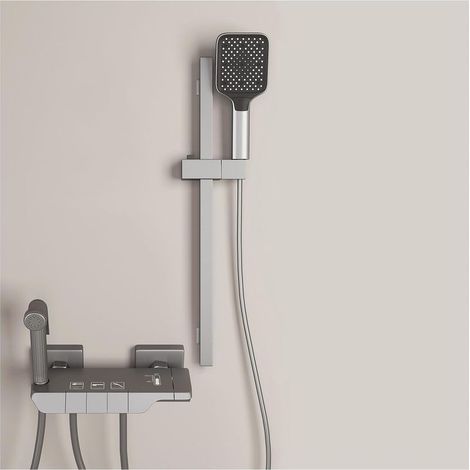 Colonne de Douche, Ensemble de Douche avec Barre de Douche 50cm Réglable en Hauteur, Set de Douche en Acier Inoxydable, Douchette 3 modes, Flexible Tuyau 150cm, Gris (1/5)