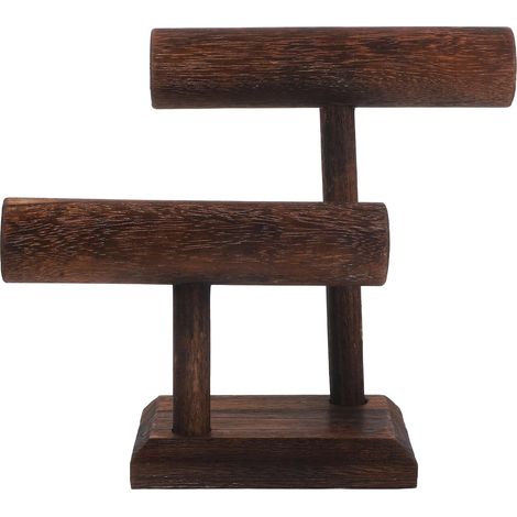 Présentoir à Bracelets et Montres en Bois Massif Style Vintage Double Couche Support Multifonction pour Bijoux Bandeaux et Serrage-Têtes Organisateur Pratique pour Chambre et (1/5)