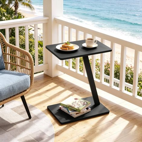 Table d'appoint C 48x33x64,5 cm noire – gain de place, plateau MDF et métal MEUBLIV (1/4)