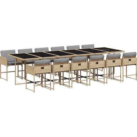 Maison Exclusive - 13-tlg. Garten-Essgruppe mit Kissen Beigemisch
