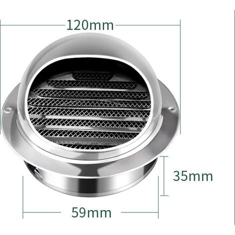 Griglia di ventilazione, griglia di ventilazione dell'aeratore dell'aria del tubo di scarico rotondo in acciaio inossidabile, con zanzariera (spessore lucido 60) (1/4)